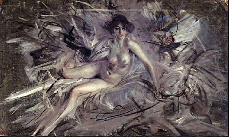 Nudo di giovane donna semisdraiata